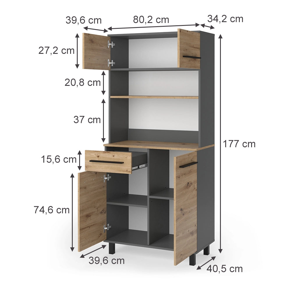 Vicco Buffet da cucina Rovere artigianale/Antracite 80.2 x 40.5 cm