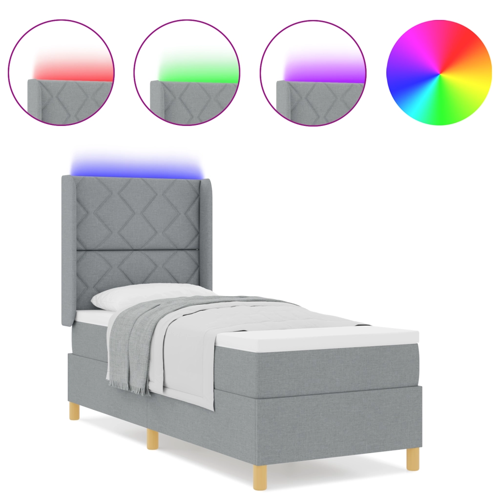 Letto con Rete A Molla e Materasso & Luce LED Grigio Chiaro 80x200 cm Tessuto