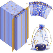 Confezioni in organza blu con disegno a cuore - 100 pezzi - Piccoli involucri per regali - Matrimonio/Regali per ospiti - Involucri per accessori con cordino - 16 x 11 cm - Involucri per regali