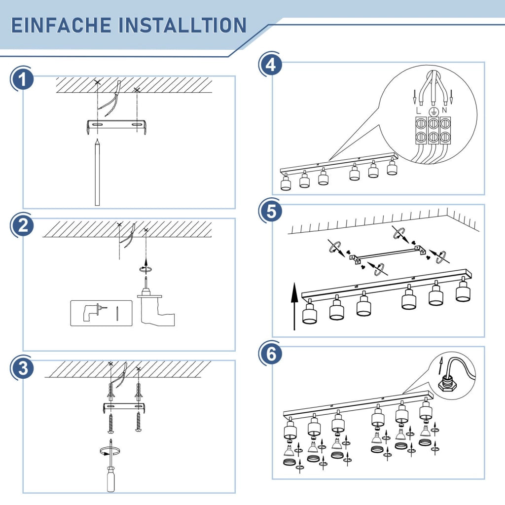 ZMH Faretto da soffitto bianchi 6 luci GU10 metallo orientabili moderni per camera letto sala pranzo senza lampadina