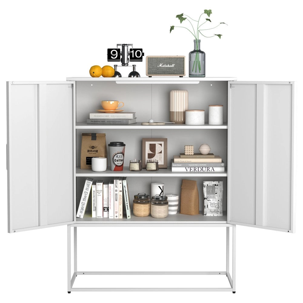 Mobile Credenza in Metallo con Ante Magnetiche ¨C MINIMAL ¨C Bianco, 85x40x109 cm