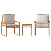 Set da Bistr¨° 3 pz | Set Salotto da Giardino con Cuscini Beige Misto Polyrattan e Acacia