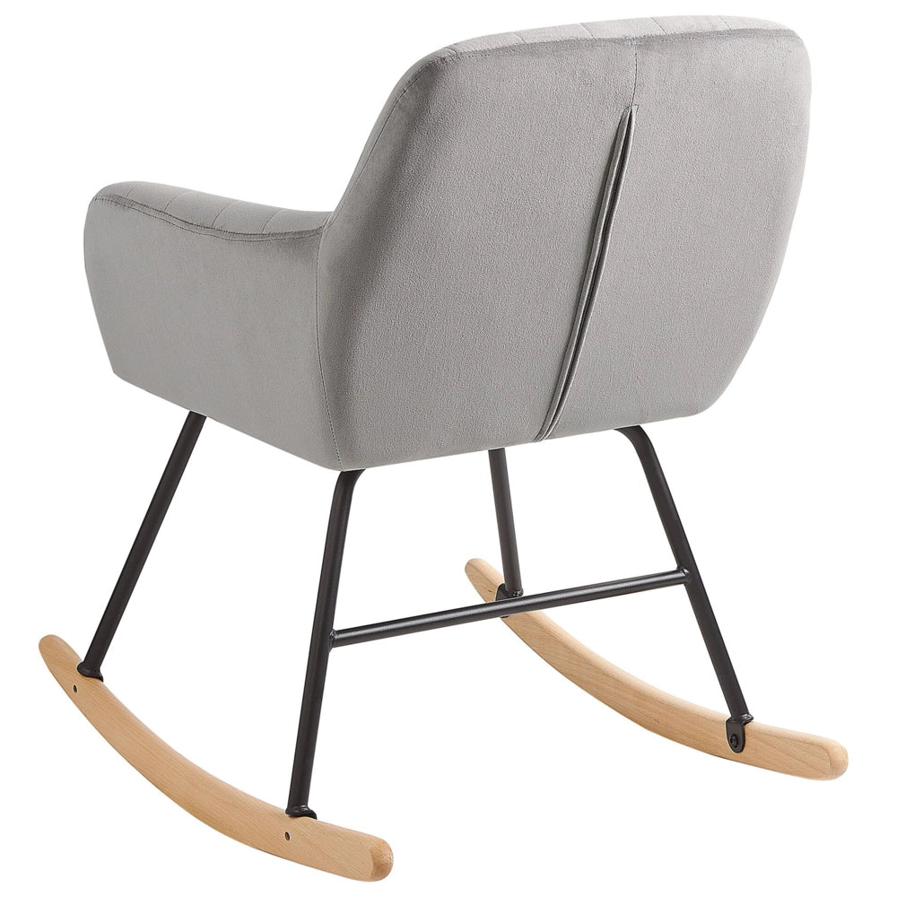 Sedia A Dondolo Velluto Grigio Gambe In Metallo Pattini In Legno Moderni