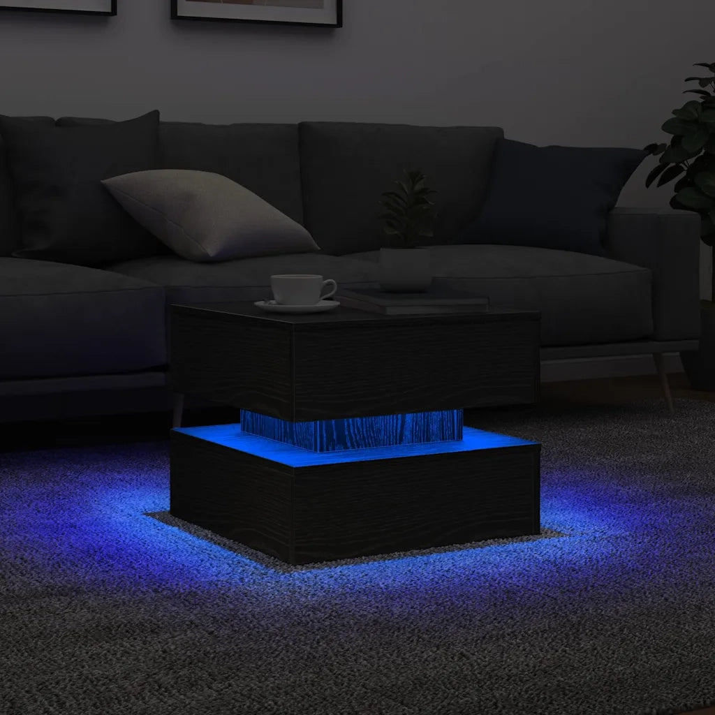 Tavolino da Salotto con Luci LED Rovere Nero 50x50x40 cm 862257