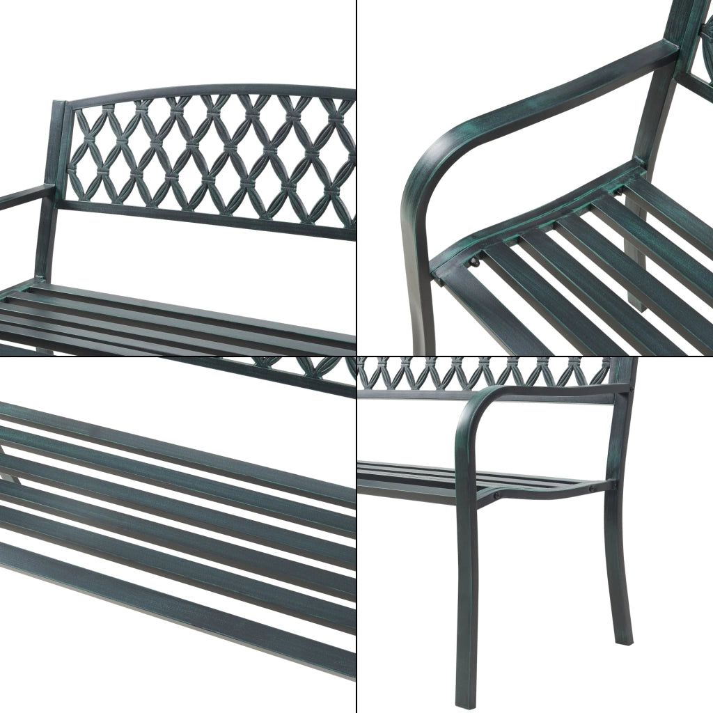 Panca da giardino 127 x 53,5 x 88 cm acciaio grigio scuro con patina verde 03_0008961