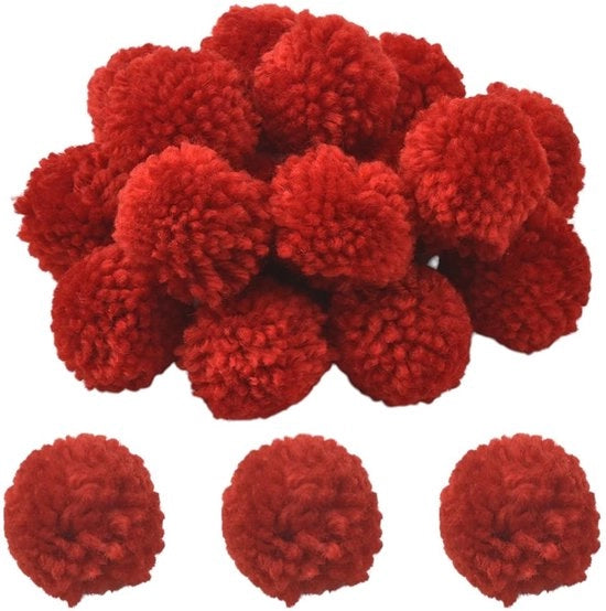 24 Stuks Pompom in Raso Rosso per Decorazioni DIY