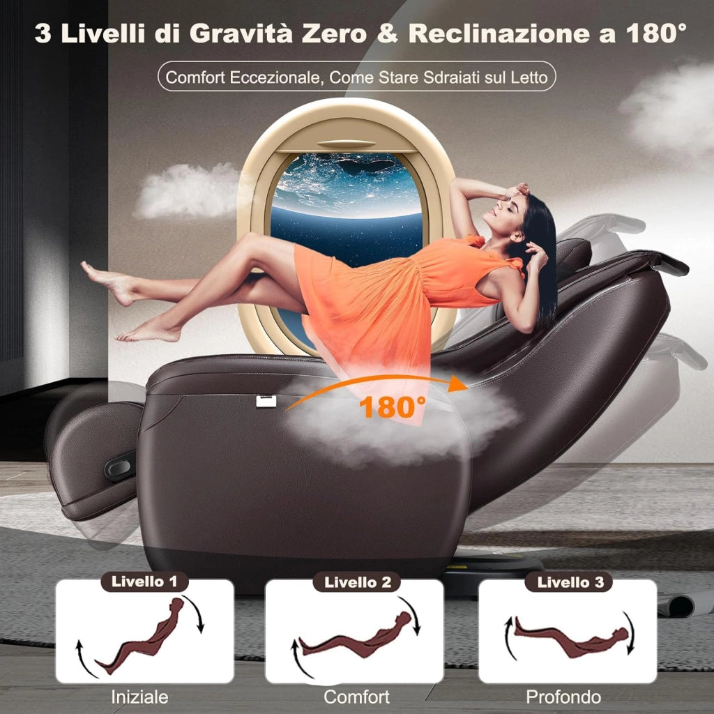 Poltrona Massaggiante Elettrica Shiatsu 8 Modalità, Poltrona Reclinabile con Riscaldatore Schienale, Rilevamento Automatico Spalle, Controllo Remoto, Ruote e Cuscino (Marrone)