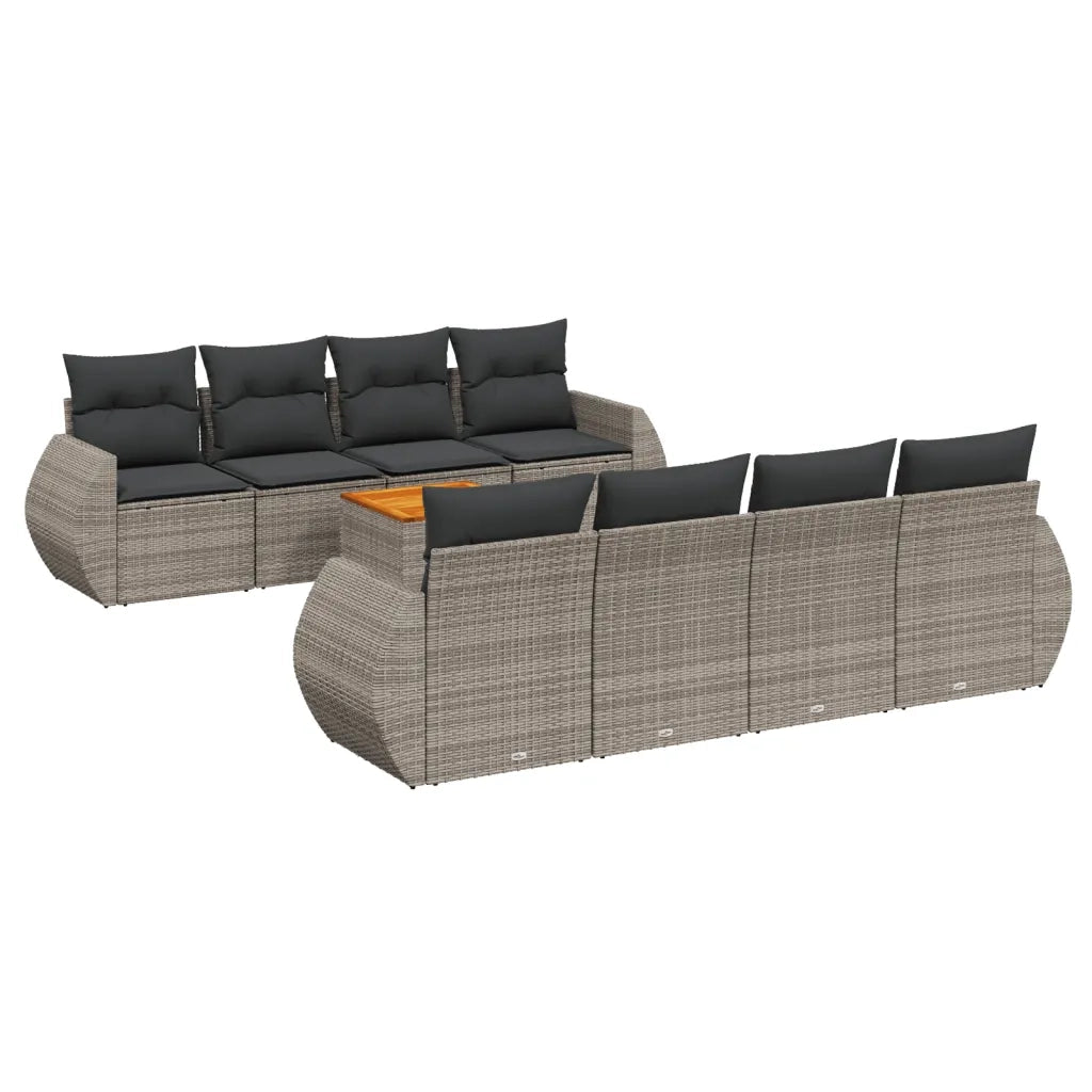 Set Divano da Giardino 9 pz con Cuscini Grigio in Polyrattan 3257257