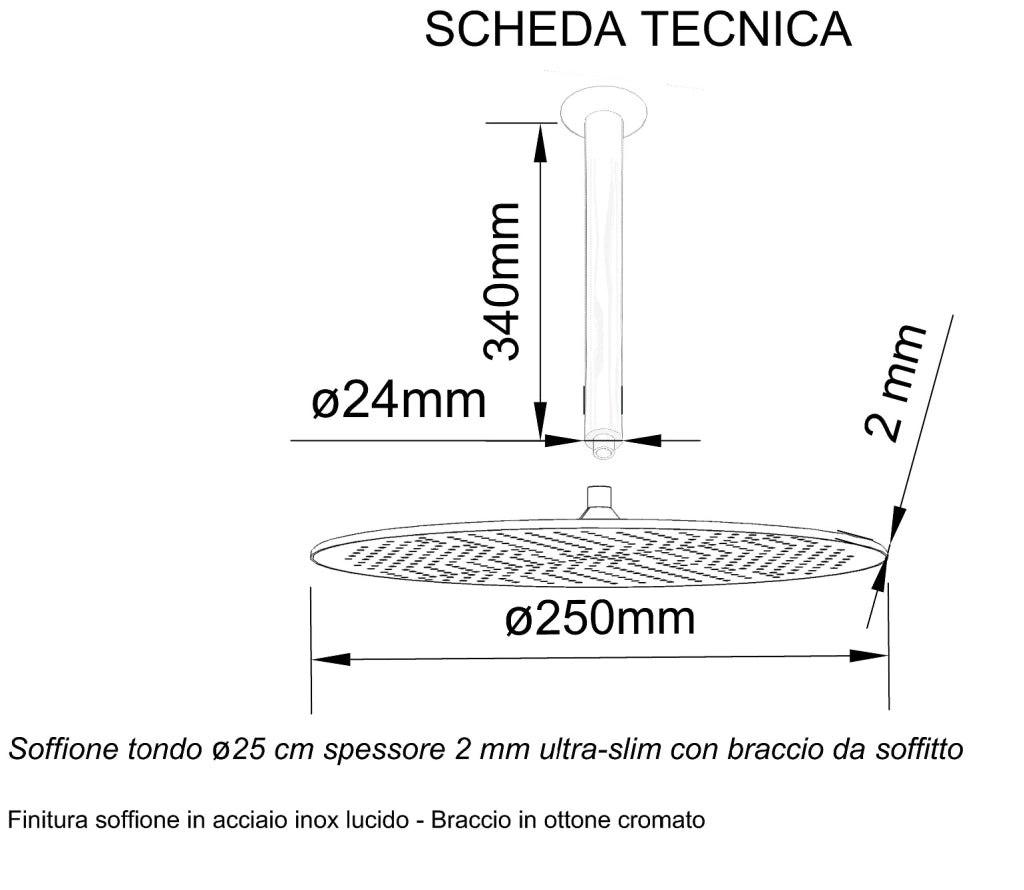 Kit doccia a 2 vie, miscelatore soffione tondo 25cm a tetto, doccetta Sicena Rotinda