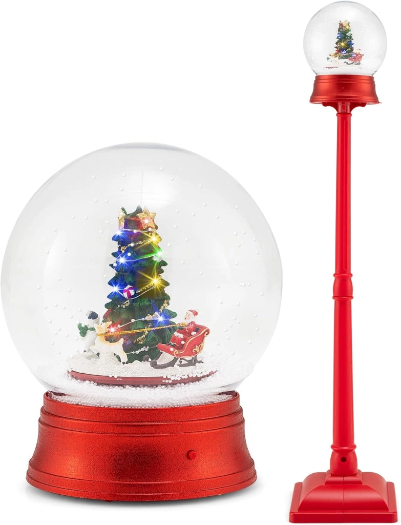Decorazioni Natalizie, Lampione Natalizio con Neve 170 CM, Musica, Lanterna Natalizia Sfera di Cristallo Girevole a 360°, Fiocchi di Neve, Albero di Natale, Addobbi Natalizi per Esterno Interno