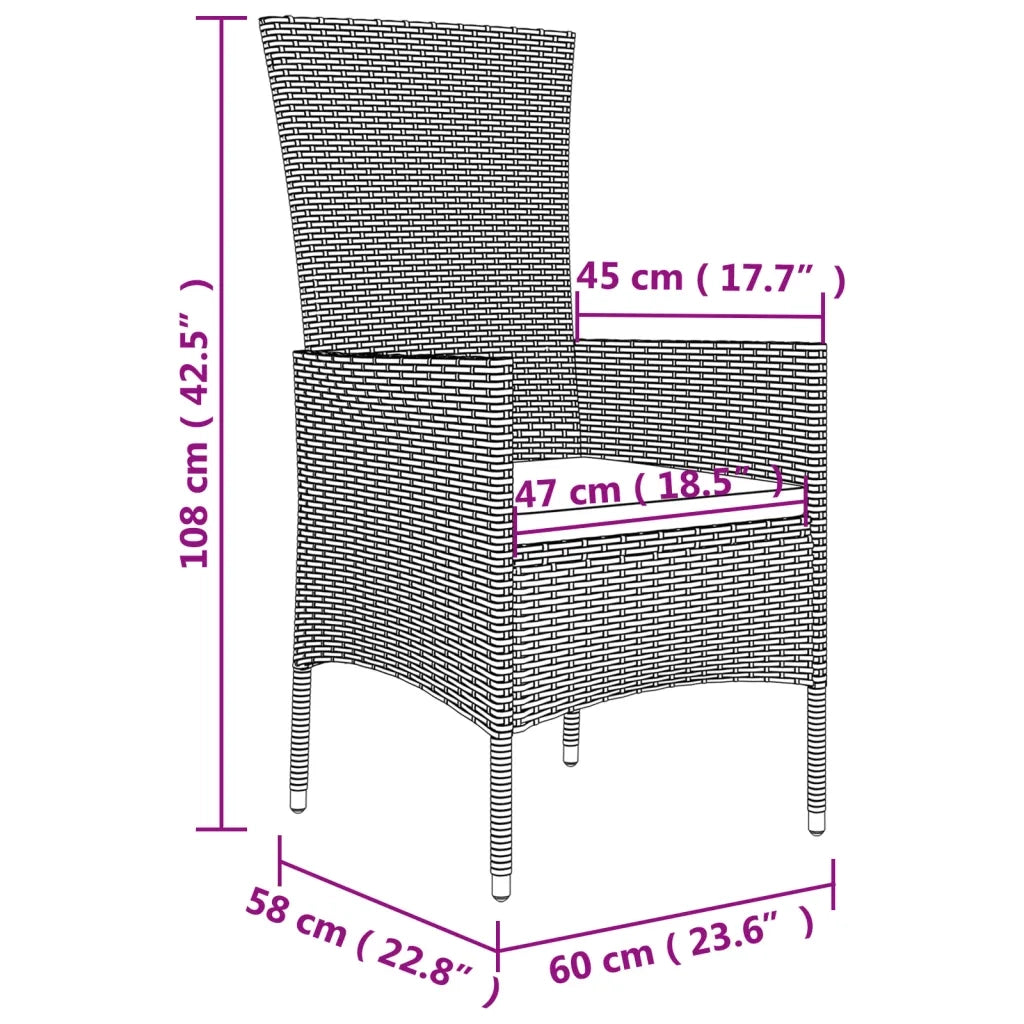 Set da Pranzo da Giardino 7 pz con Cuscini Beige in Polyrattan