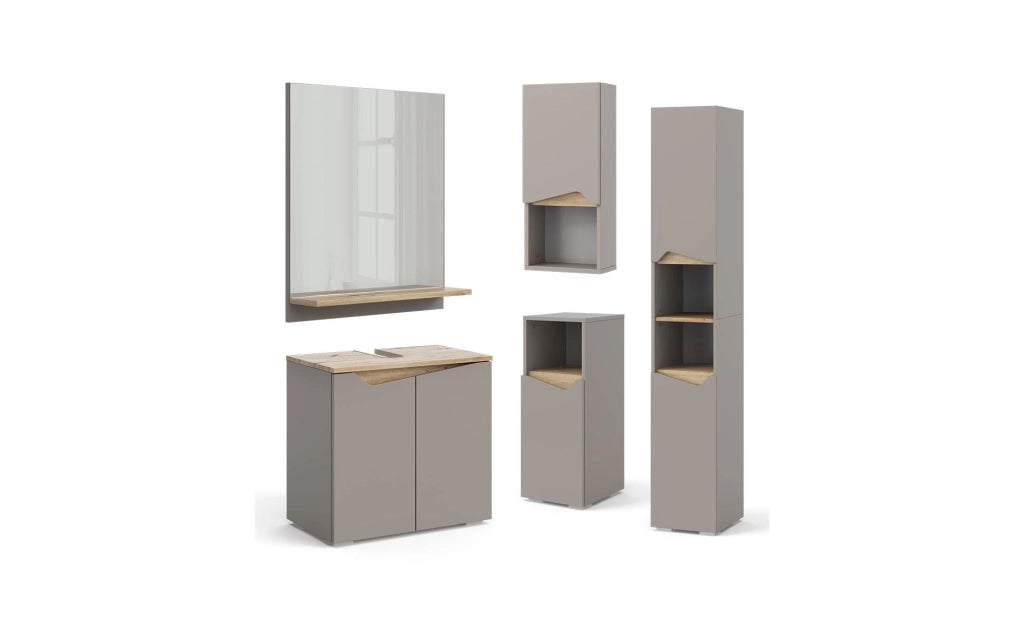 Vicco Armadio per il bagno Grigio 30 x 180 cm con porte e vani aperti