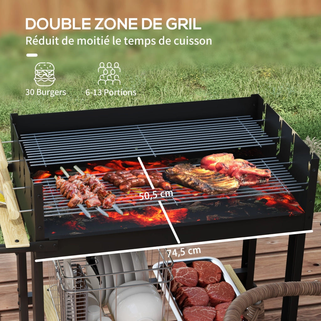 Griglia Barbecue Carbone con Ruote e Ripiani ¨C zephmum ¨C Nero 113x53.5x82.5 cm