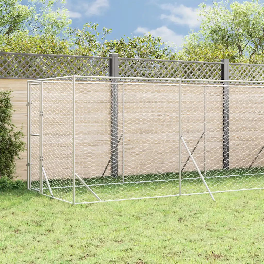 Cuccia Cani da Esterno Tetto Argento 2x10x2,5 m Acciaio Zincato 3190476