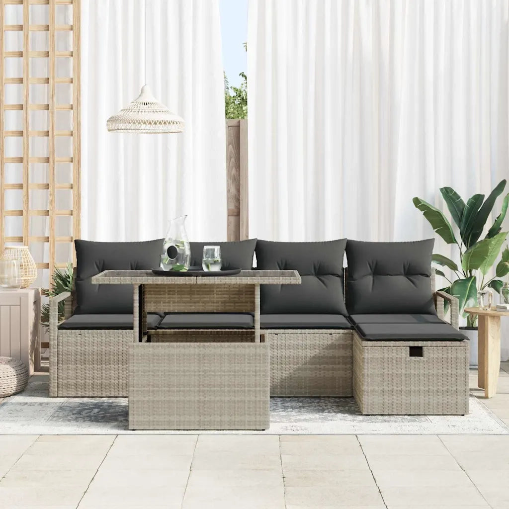 Set Divano da Giardino 6 pcs Grigio chiaro Poly Rattan