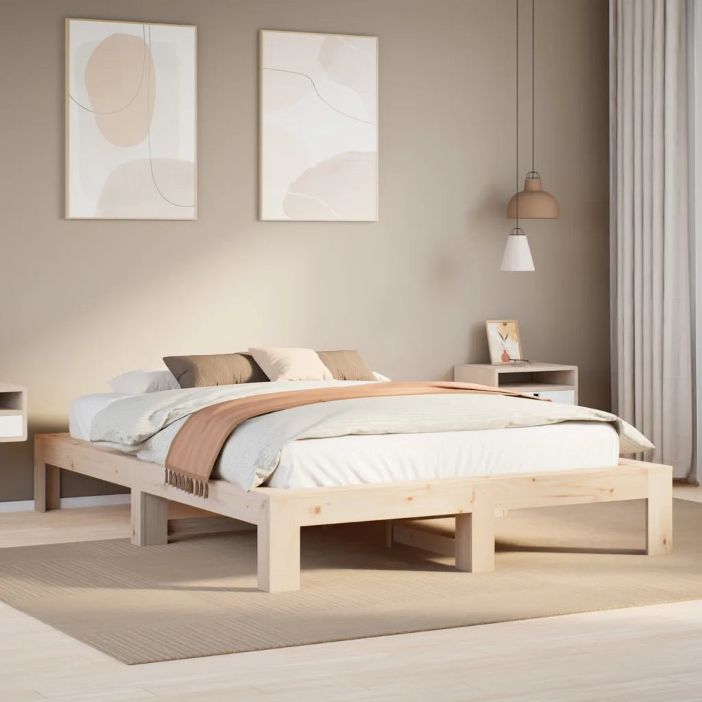 Letto matrimoniale | Letto per adulti | Letto senza Materasso 150x200 cm in Legno Massello di Pino