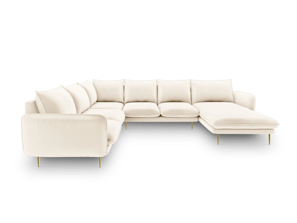Cosmopolitan Design - Divano panoramico sinistro "Vienna" 7 posti in velluto beige chiaro 