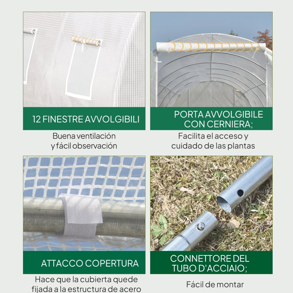 Serra da Giardino Tunnel ¨C Minimal ¨C 8x3x2 m Bianco Acciaio PE