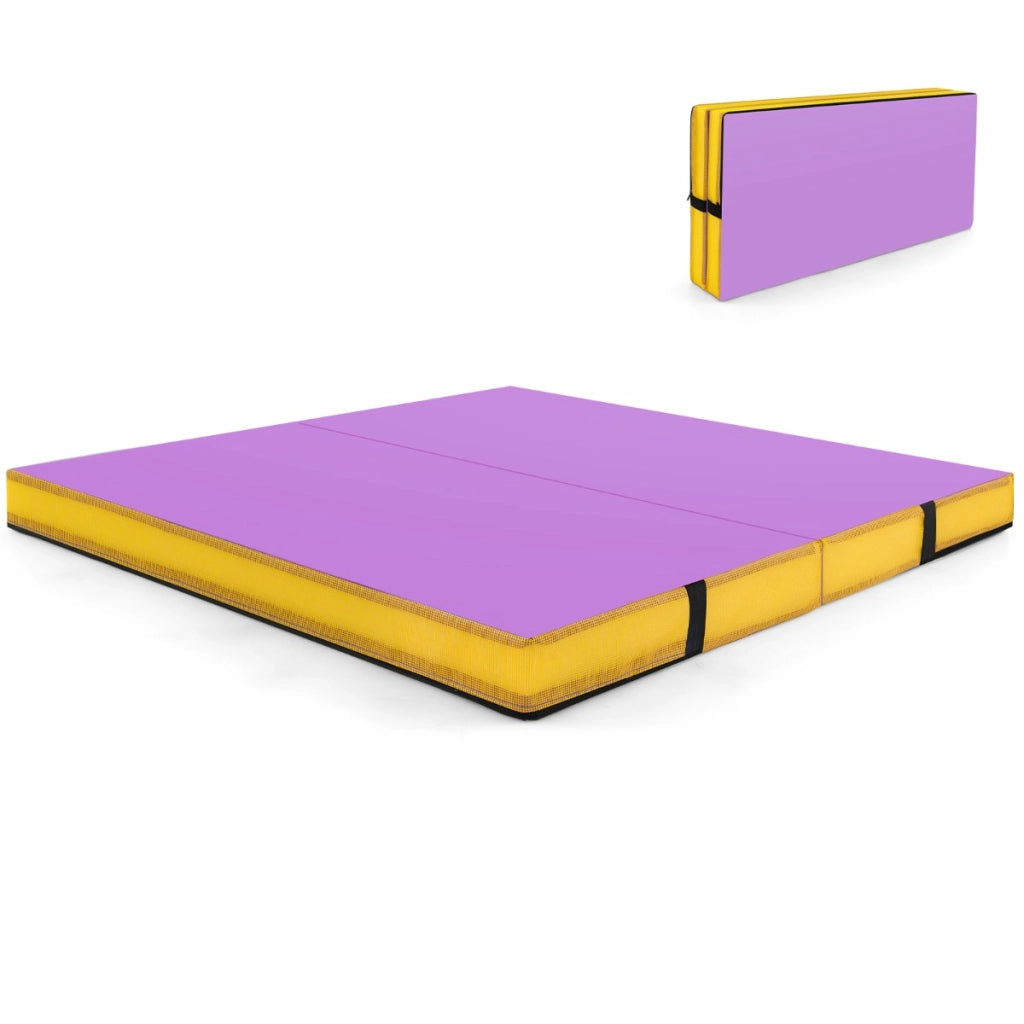 Bi-pieghevole per ginnastica e acrobatica con rivestimento in pelle sintetica e maniglie-Tappetino ginnico pieghevole Viola