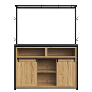 Mobile contenitore con porte scorrevoli e prese; ripiani aperti - per cucina - in MDF e metallo - 107×62×183 cm - legno