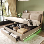 Letto imbottito con LED - Xylo - 180x200 - Beige - Velluto