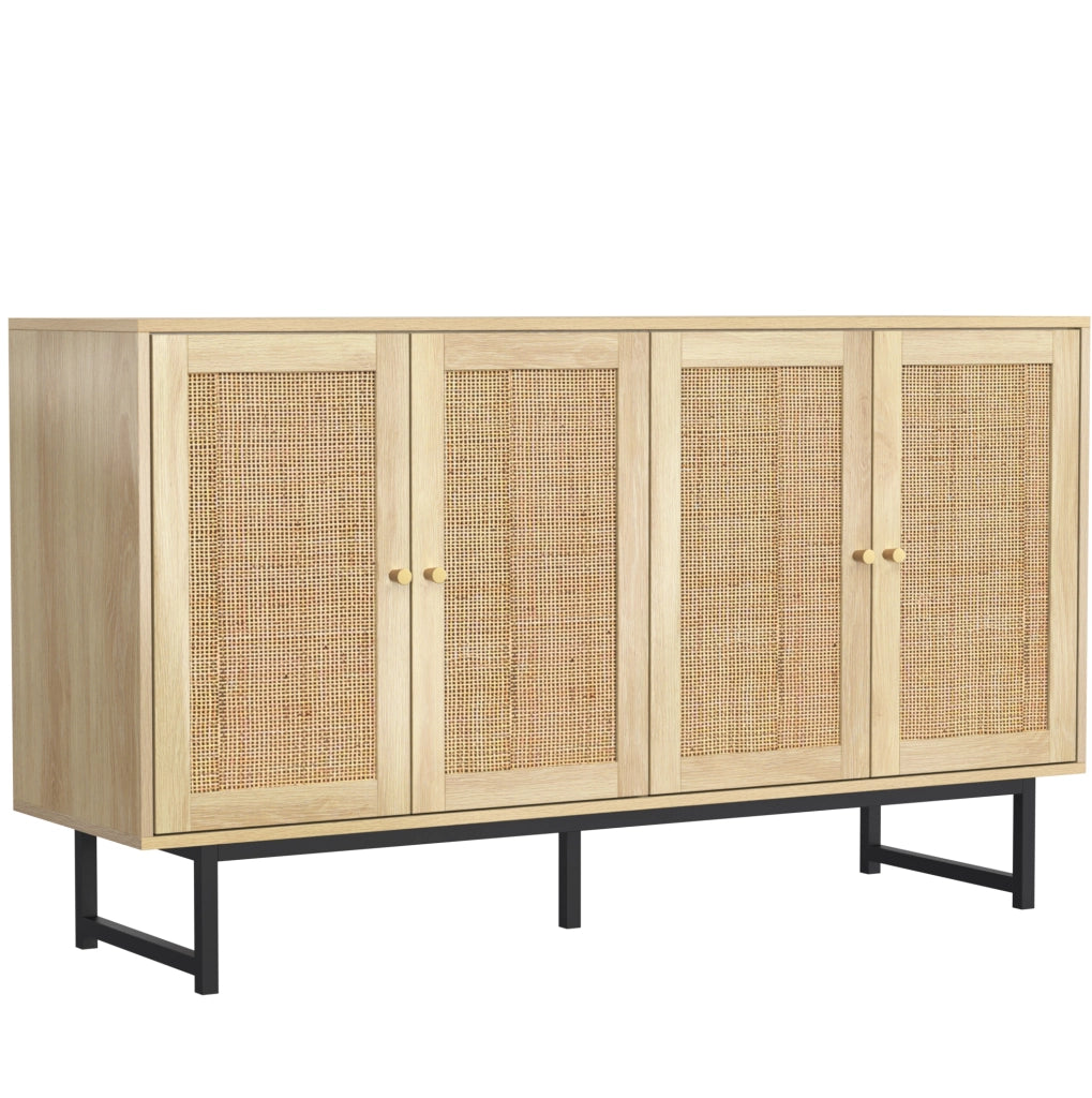 Credenza 140x39;5x80 cm con 4 ante in rattan naturale; colore legno