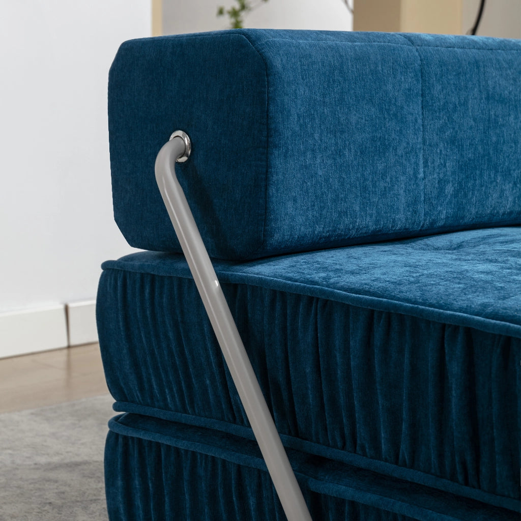 Divano letto modulare pieghevole 2 posti con funzione letto e cuscino schienale removibile in ciniglia blu
