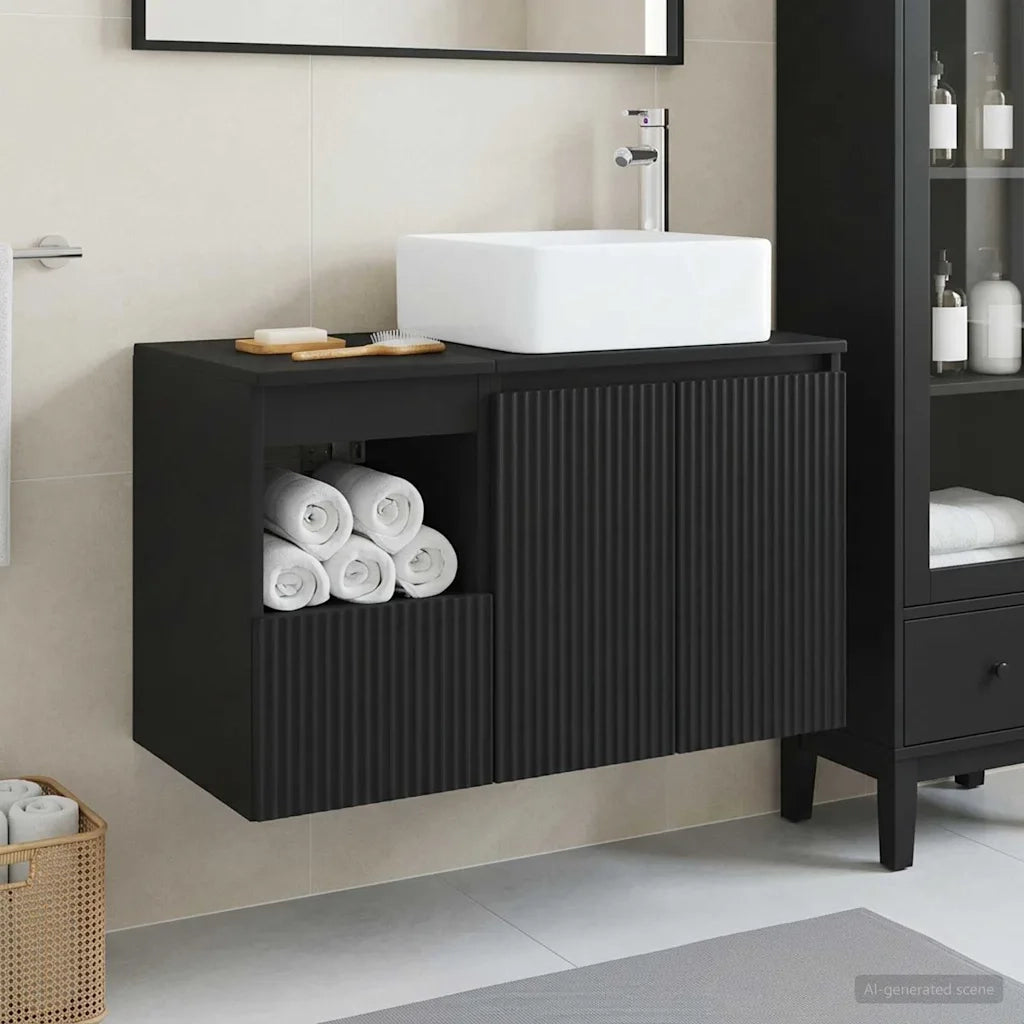 Set di mobili per il bagno 2 pz Nero Legno ingegnerizzato 3404045