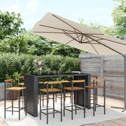 Set Bar Giardino 9 pz Nero Polyrattan e Legno Massello Acacia 3187704