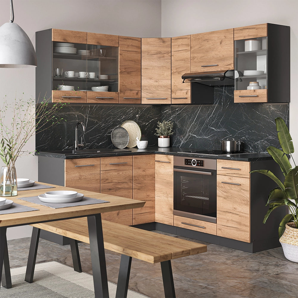 Vicco Cucina angolare completa Quercia dorata/antracite 160 x 190 cm , PL Marmo
