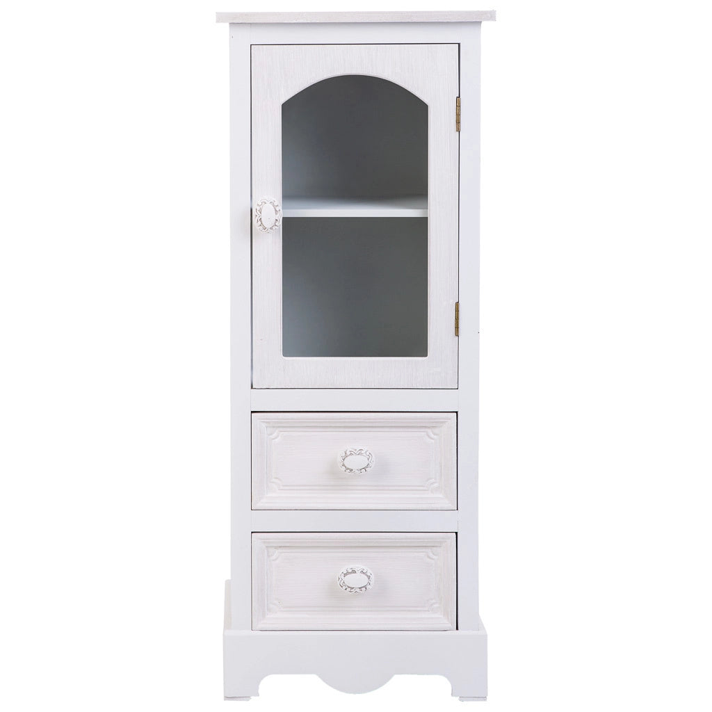 Vetrina in legno e vetro con 1 anta e 2 cassetti bianca 32x26x80