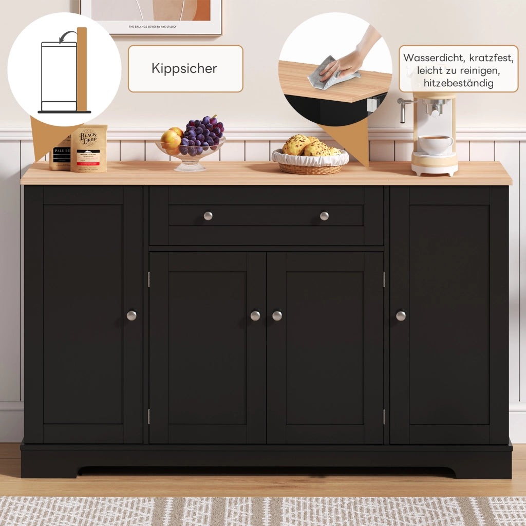 MADIA 138 cm con cassetto e vani laterali, MDF nero