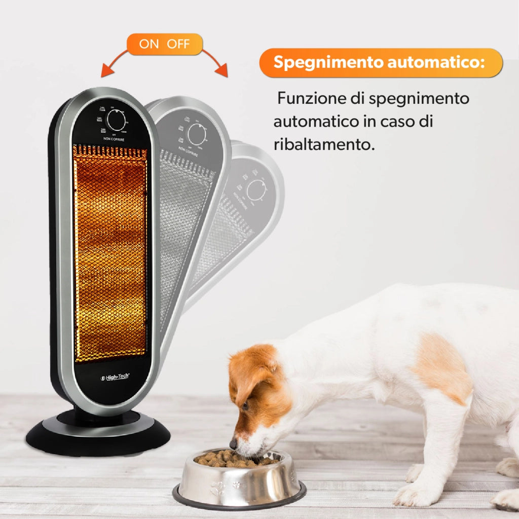 HIGH-TECH STUFA ALOGENA 400-800-1200 W 3 LIVELLI DI POTENZA SPEGNIMENTO AUTOMATICO E OSCILLAZIONE ORIZZONTALE