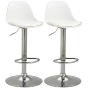 Set 2 Sgabelli da Cucina di Design Girevoli con Schienale, Poggiapiedi e Altezza Regolabile, in Similpelle e PP, Base in Acciaio, 38x42x82-104cm, Bianco