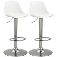 Set 2 Sgabelli da Cucina di Design Girevoli con Schienale, Poggiapiedi e Altezza Regolabile, in Similpelle e PP, Base in Acciaio, 38x42x82-104cm, Bianco