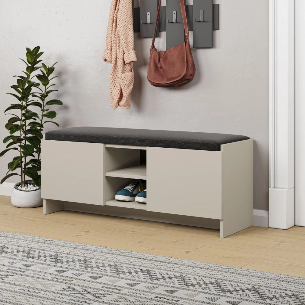 Panca scarpiera colore cashmere Zulla con cuscino e 2 ante