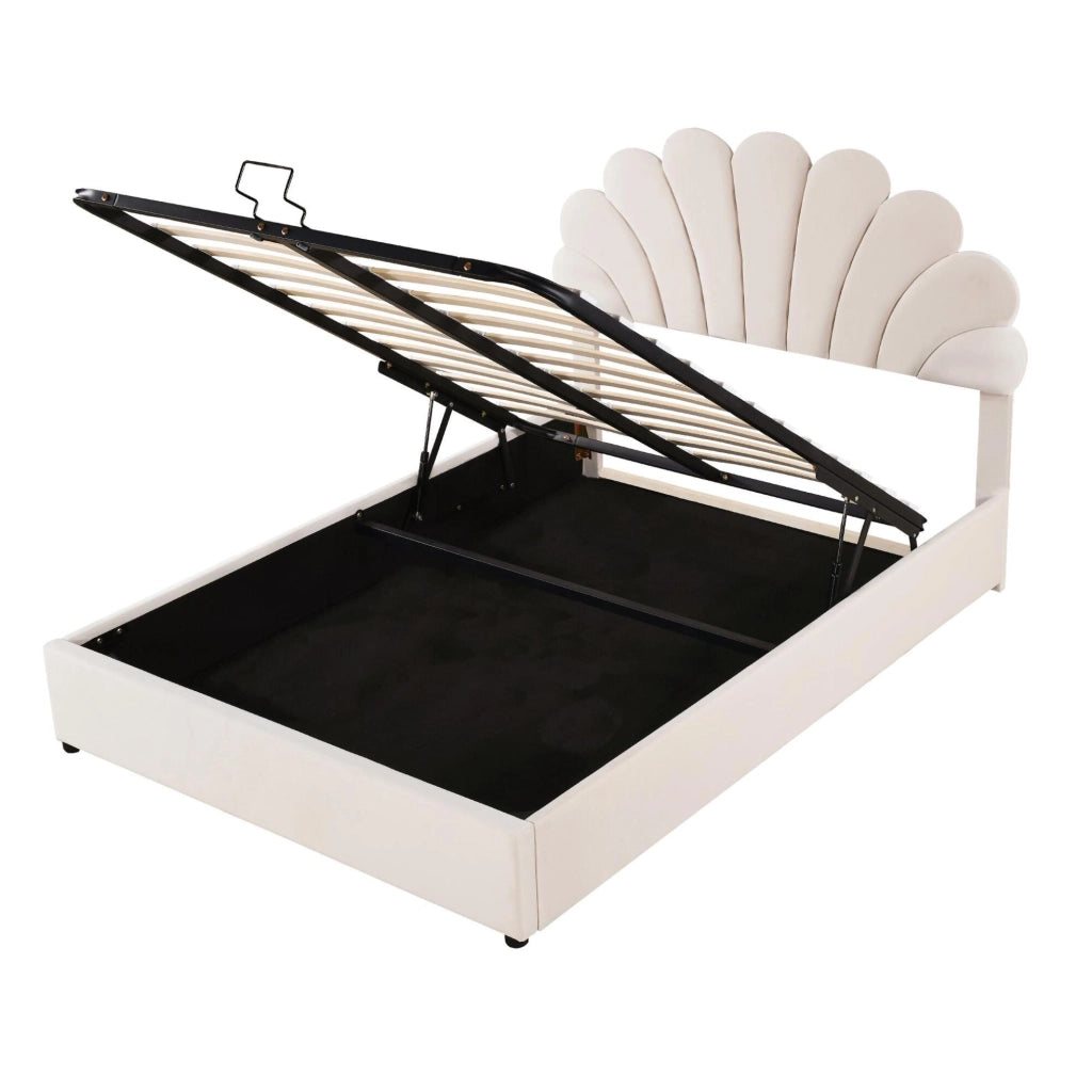 Letto matrimoniale contenitore 140x200 cm in velluto beige