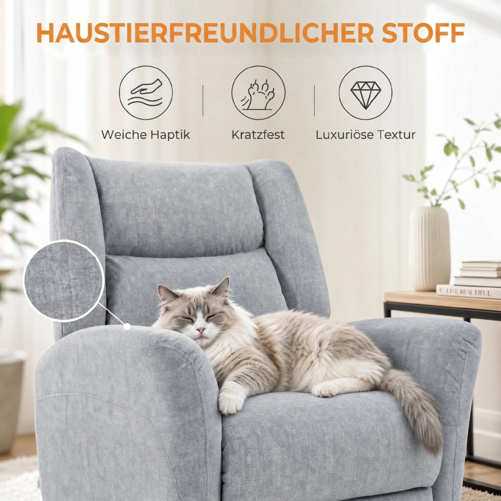 Poltrona Relax Girevole con Funzione Letto ¨C zephmum ¨C Tessuto Grigio Chiaro