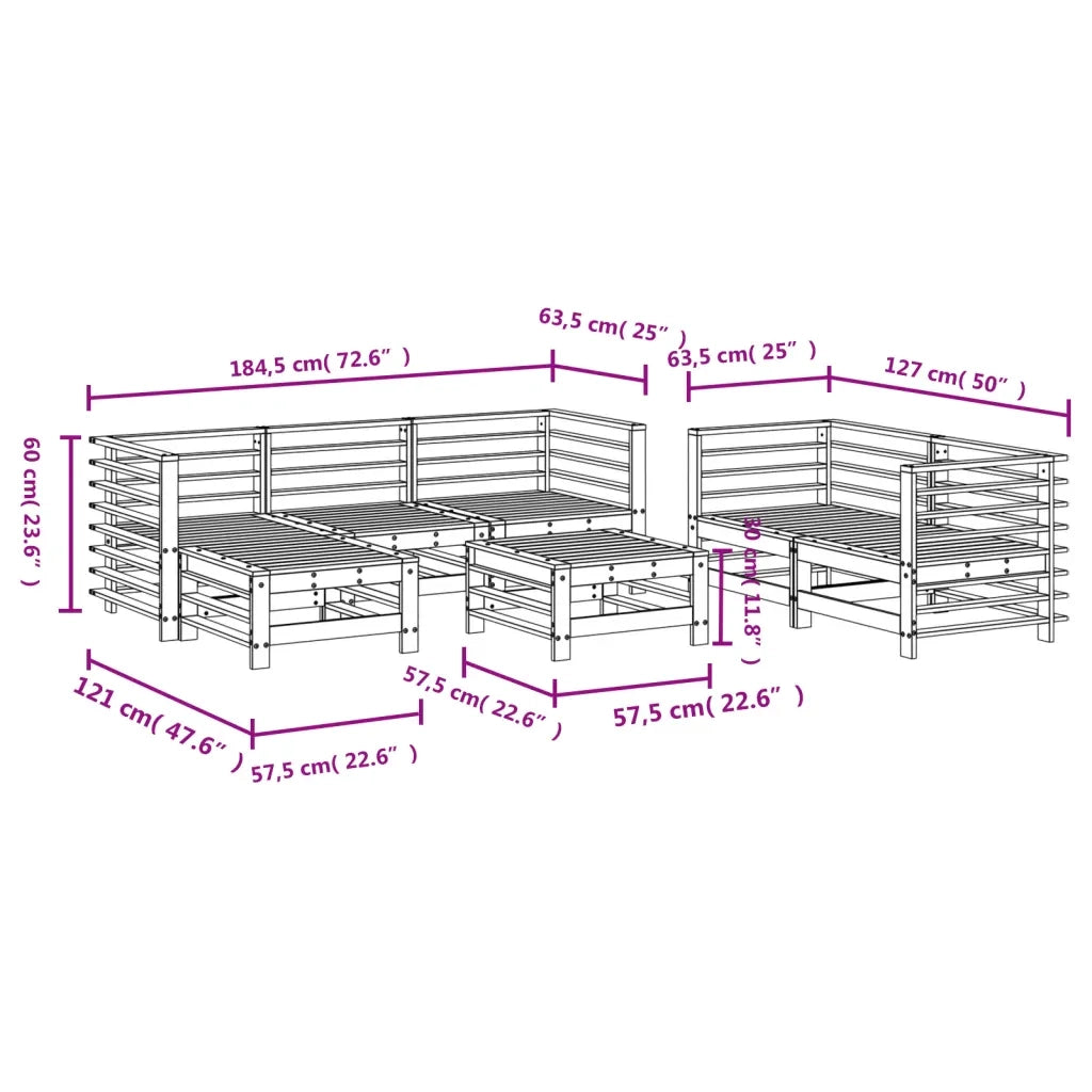 Set Salotto da Giardino 7 pz Bianco in Legno Massello di Pino