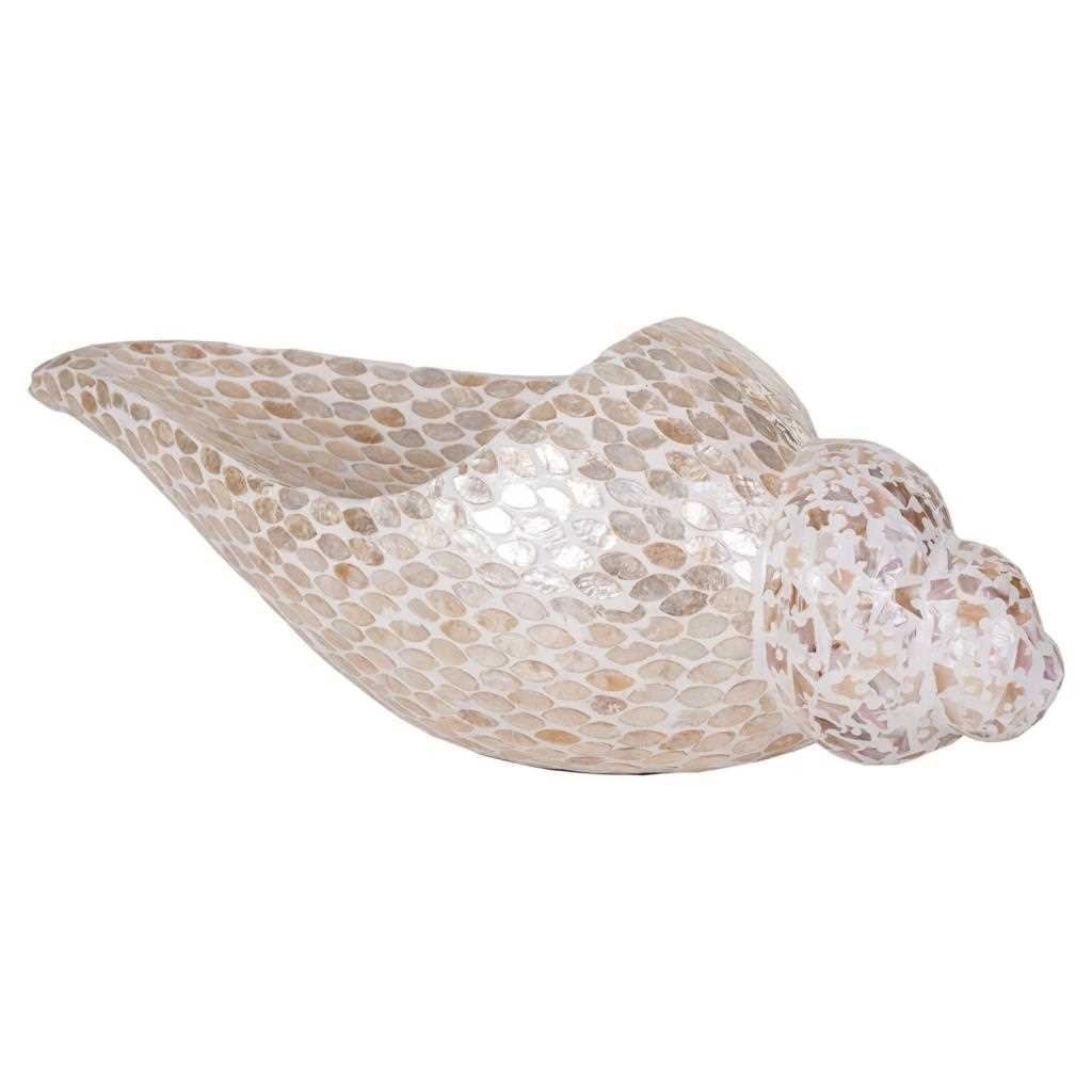 Conca in ceramica rifinita in capiz bianco 52x18x20h