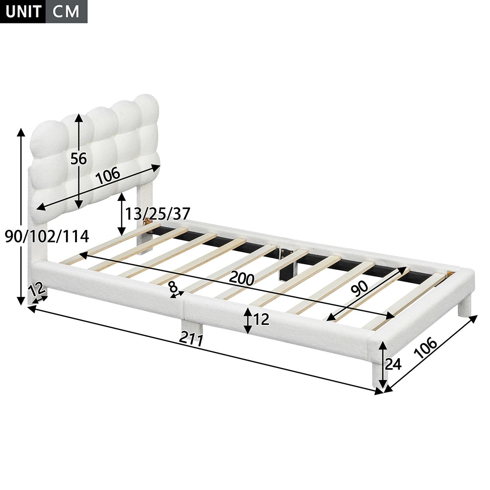 Letto singolo per bambini - Xylo - 90x200 cm - Bianco - Testiera regolabile