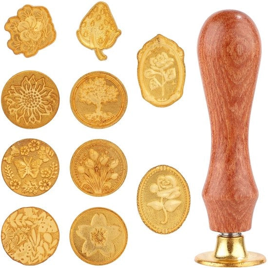 Set di sigilli a cera - Sigilli a cera per decorare carte - 10 sigilli - 10 pezzi - Oro