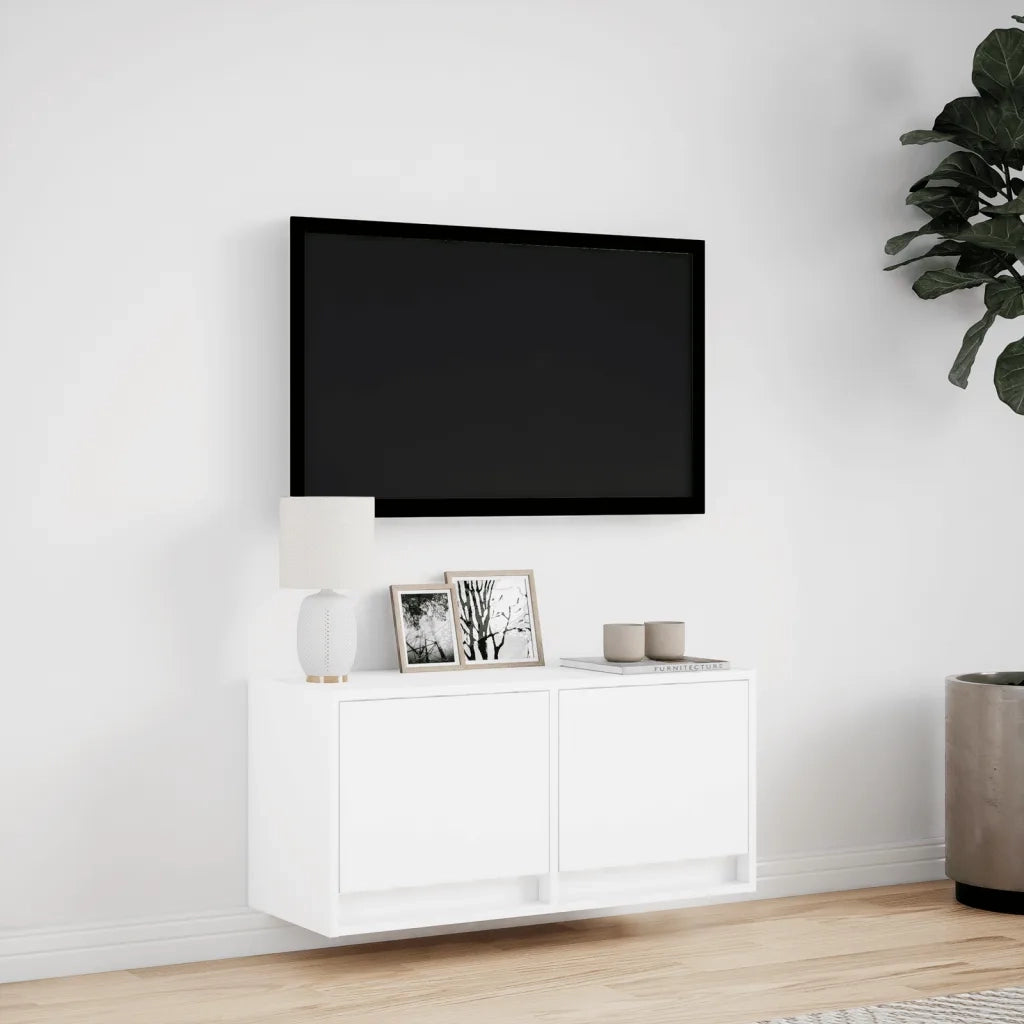 Mobile TV a Parete con Luci LED Bianco 80x31x35 cm 852355