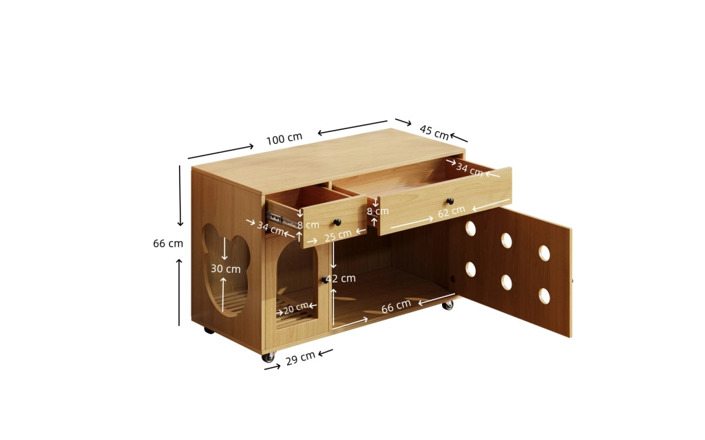 Mobiletto copri lettiera per gatti con cassetti, 100 x 45 x 66 cm