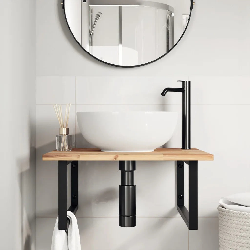 vidaXL Ripiano a Parete per Lavabo in Acciaio e Massello di Acacia