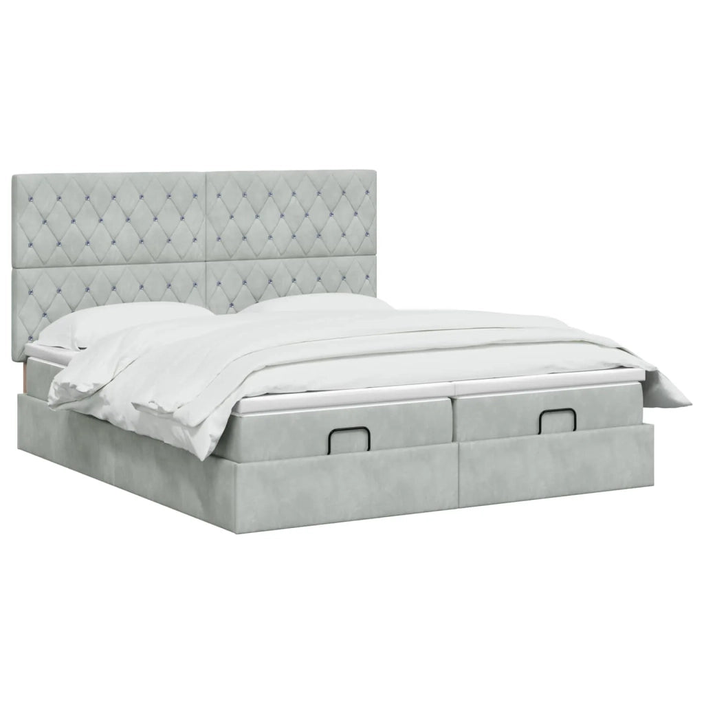 Letto Ottomano con Materasso e LED Grigio Chiaro 180 x 200 cm 3458478