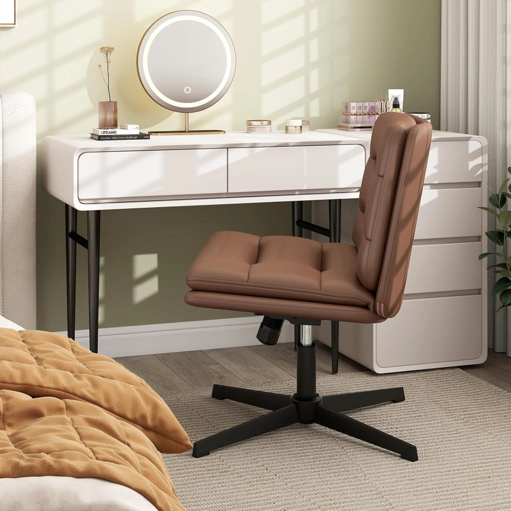 Sedia per Ufficio con Altezza Regolabile, Sedia Girevole con Base ad Incrocio, Sedile e Schienale Confortevoli, Sedia da Visitatori per Camera da Letto, Studio, Portata 150 kg (Marrone)