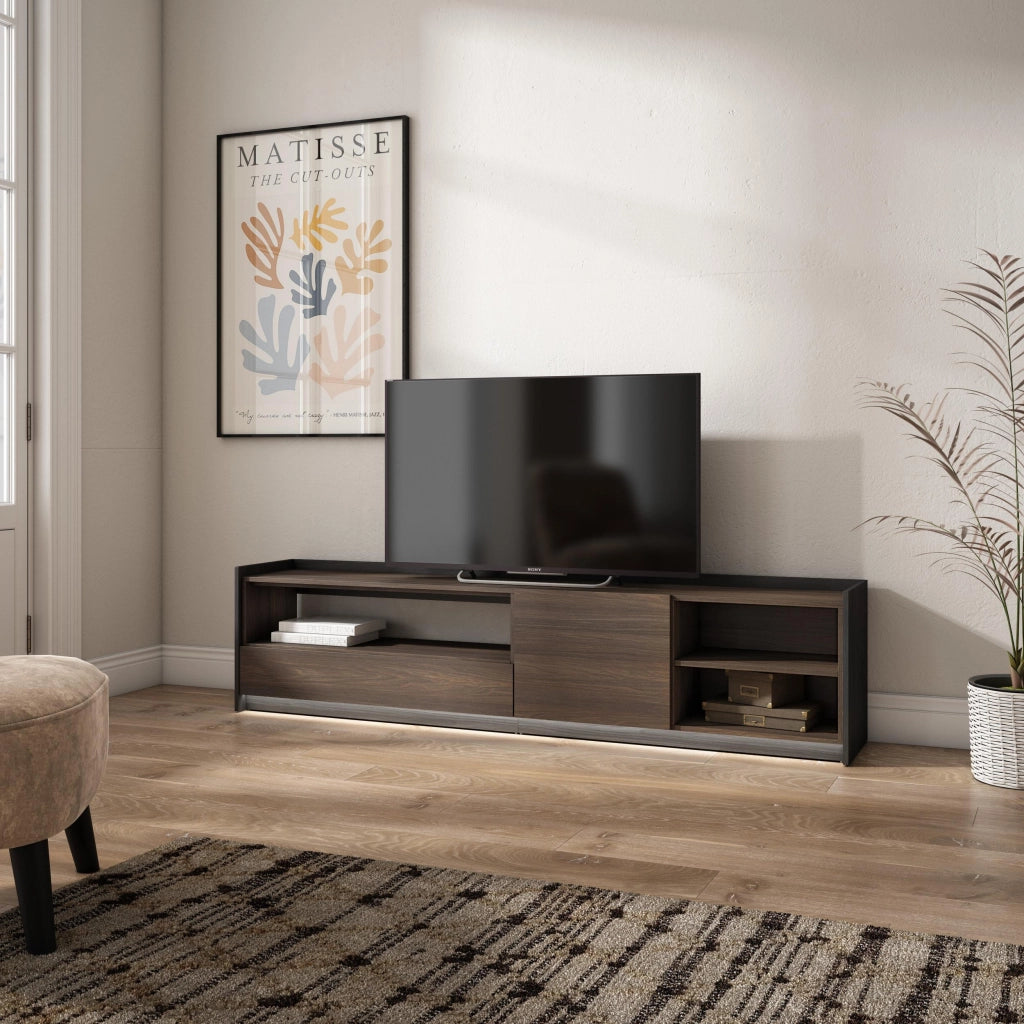 Mobile TV Soggiorno, 207x50x37 cm, Per TV fino a 80", LED, Rovere scuro e Nero