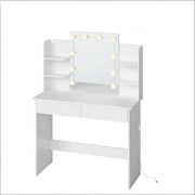 Toeletta con 2 cassetti e 4 ripiani; specchio LED - per camera da letto - 90×40×135 cm
