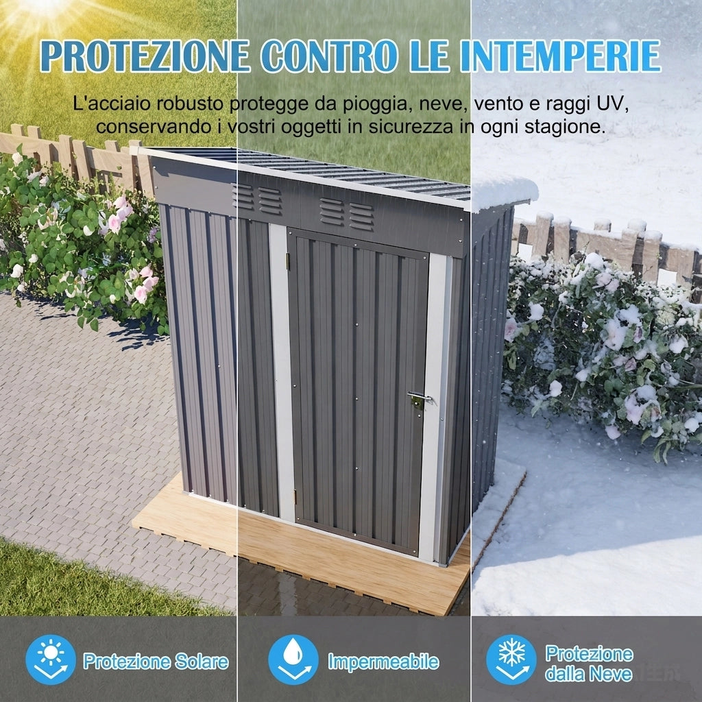 Casetta da Giardino 152x84x182 cm in Metallo Grigio - 1.27 m²- Resistente alle intemperie